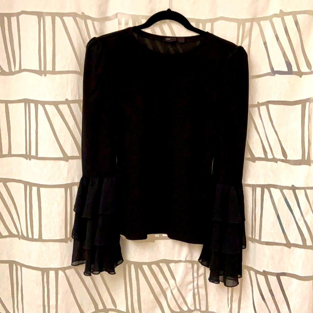 Dramatic Black Puff Sleeve Tiered Bell Shirt